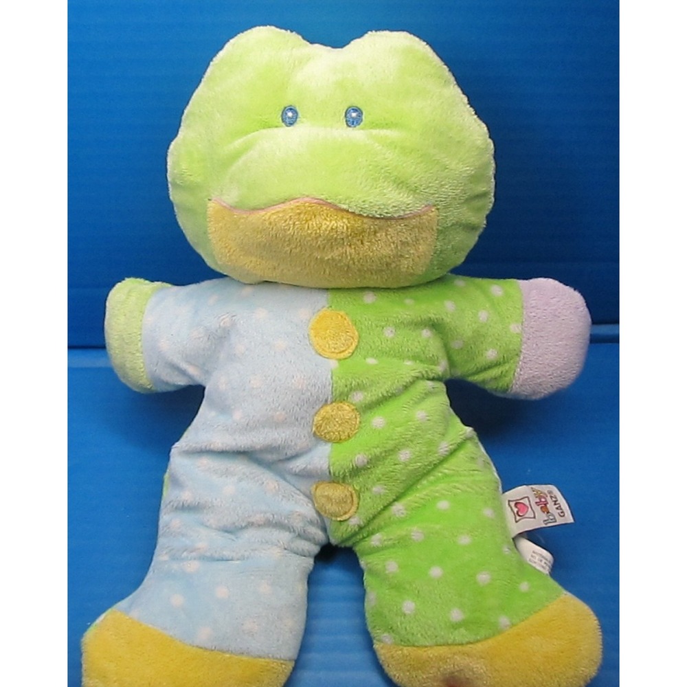 Baby Ganz Snuggles Frog Plush Toy Rattles Blue Green Dots Lovey 14" BG2844